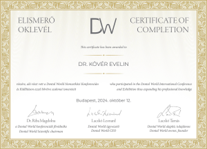 Dr. Kövér Evelin Oklevél, Dental Word 2024