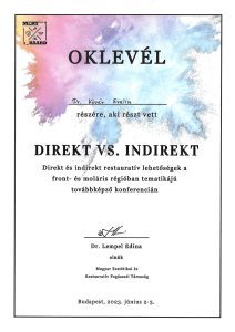 Dr. Kövér Evelin - Oklevél: Direkt és indirekt restauratív lehetőségek a front és moláris regióban
