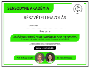 Dr. Kövér Evelin Oklevél - Sensodyne akadémia 2025